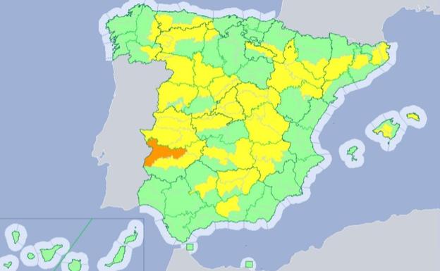 Imagen del mapa de Aemet con la alerta amarilla en León./