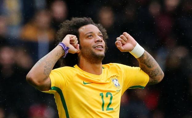 Marcelo celebra su golazo a la selección japonesa. /Reuters