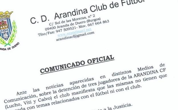 Comunicado oficial de la Arandina./