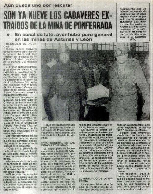 Recorte de prensa del diario 'El Correo' sobre el accidente ocurrido en el Pozo María.