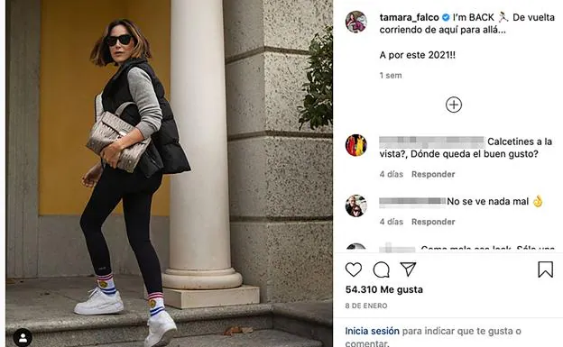 Tamara Falcó, con los calcetines por encima del pantalón./ Instagram de tamara Falcó