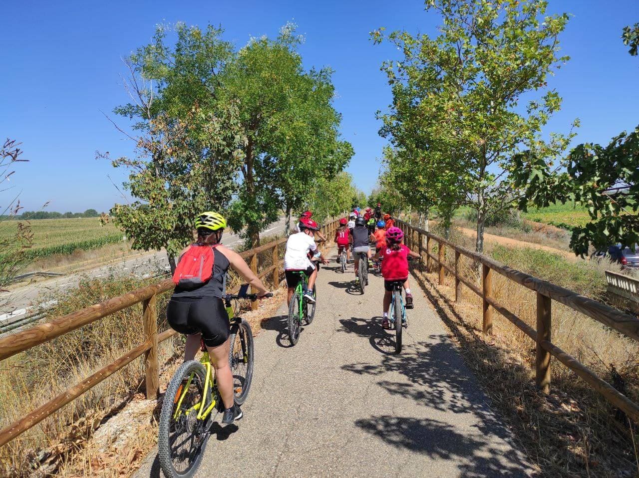 Imagen de varios cicloturistas por la ruta de 25 kilómetros en el entorno de Valencia de Don Juan./