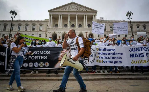 Protesta realizada esta semana en Lisboa contra la política del Gobierno portugués./AFP